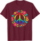 Peace Sign Floral Hippie Retro Rainbow Mosaic Boho Vibes T-Shirt - T-Shirt | Maroon