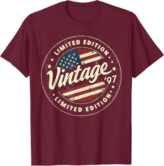 Vintage 28th birthday men Born 1997 28 years old Bday T-Shirt - T-Shirt | Maroon