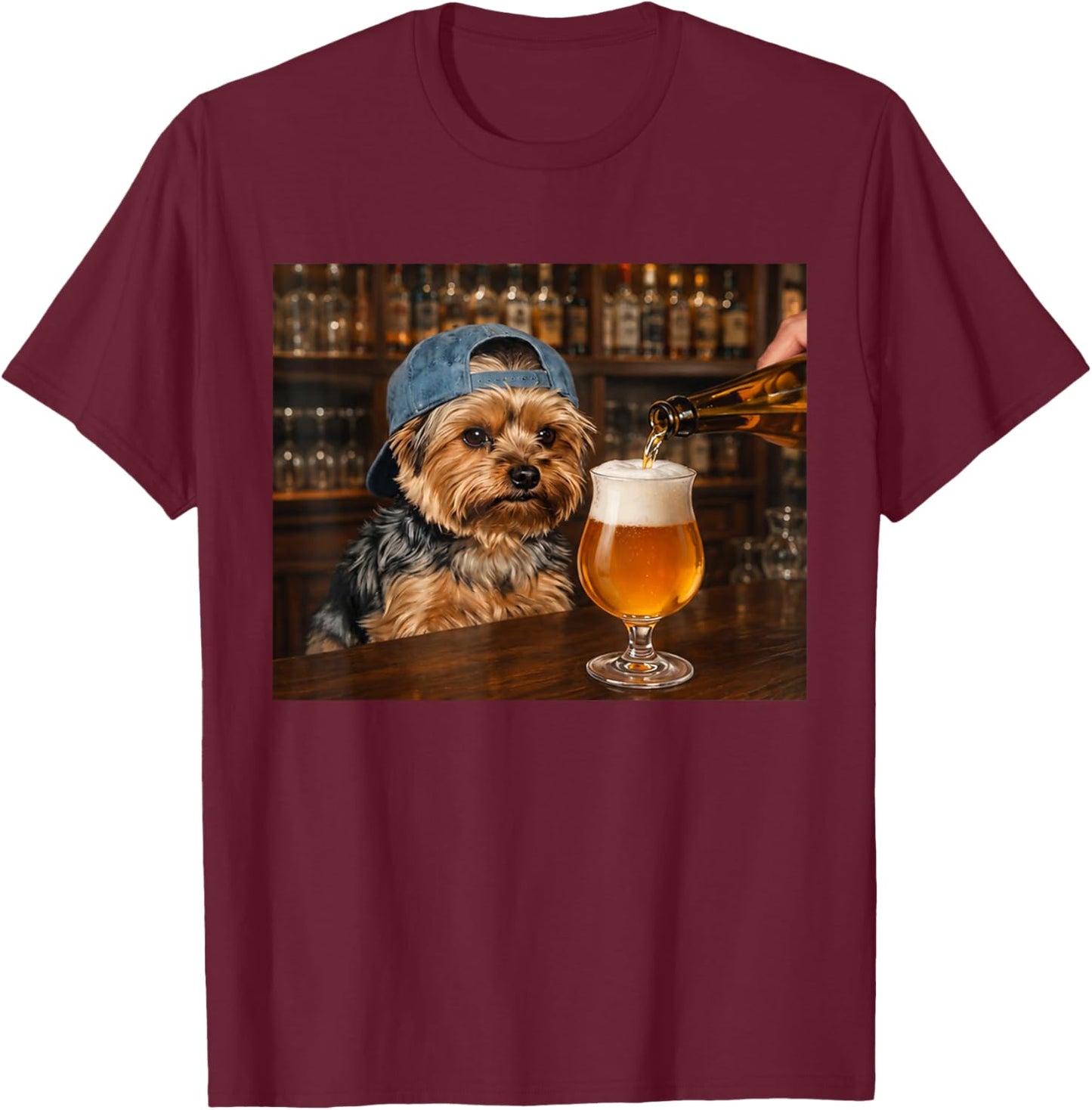 Yorkie Drinking Beer Funny Dog Meme T-Shirt - T-Shirt | Maroon