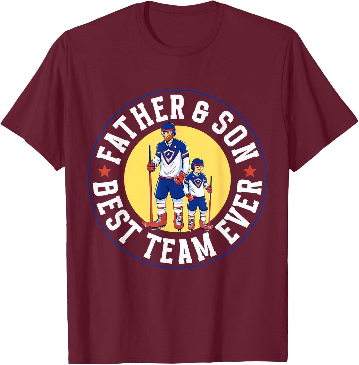 Father & Son Best Team Ever Ice Hockey Matching Father Son T-Shirt - T-Shirt | Maroon