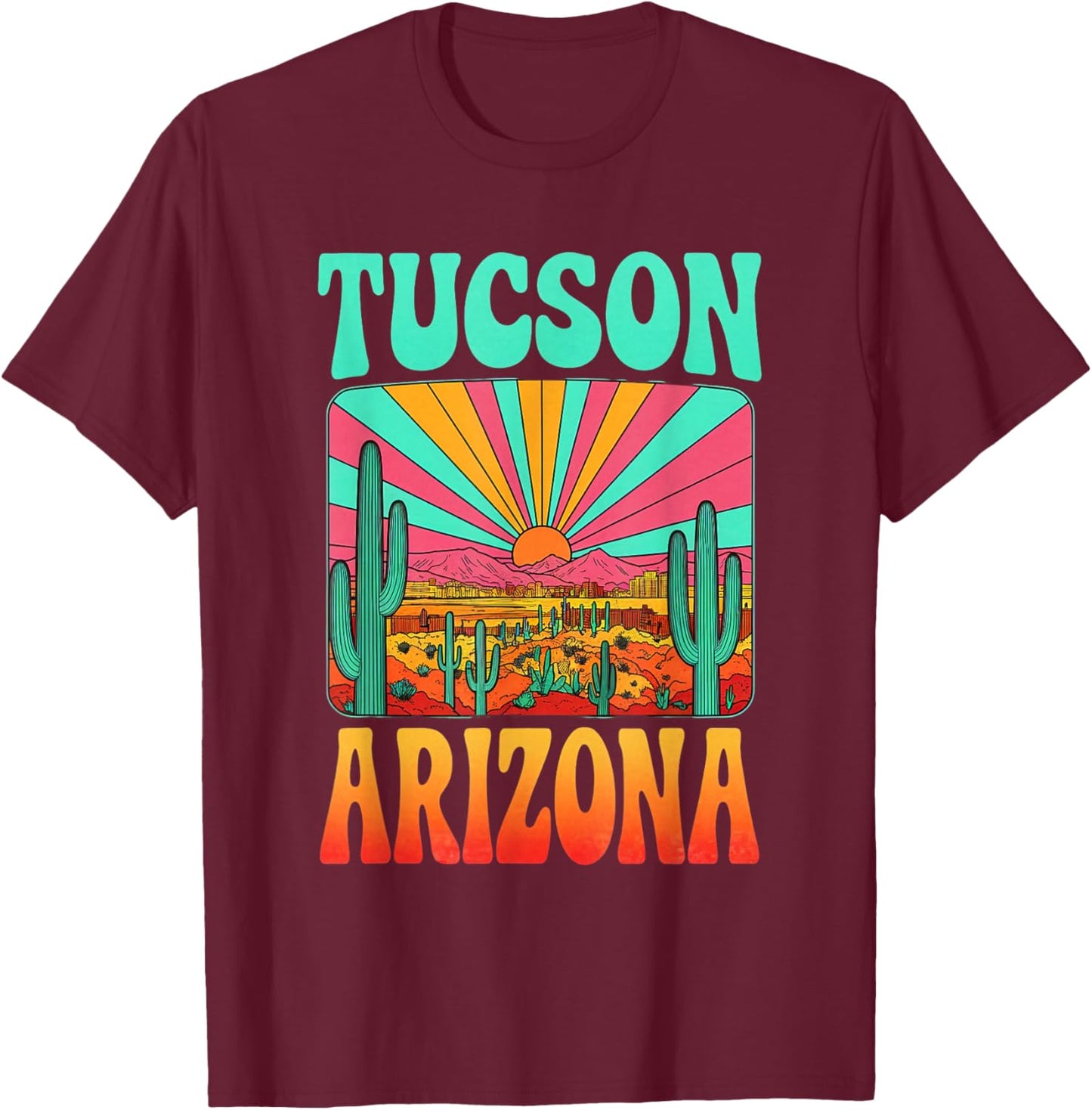 Vintage Tucson Arizona Desert Sunset Skyline Cityscape T-Shirt - T-Shirt | Maroon
