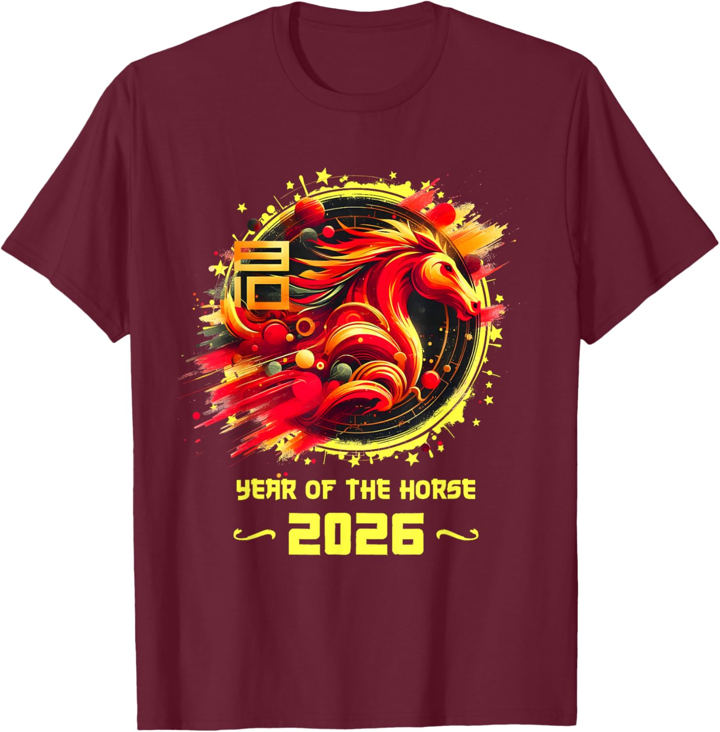 Chinese New Year 2026 Horse Happy Chinese New Year 2026 T-Shirt - T-Shirt | Maroon