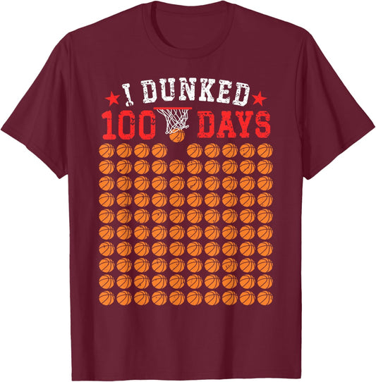 100 Days Of School Basketball Dunked 100th Day For Boys Kids T-Shirt - T-Shirt | Maroon