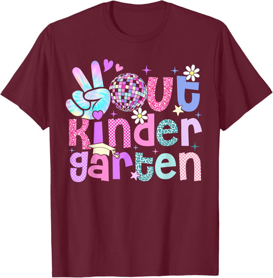 Peace Out Kindergarten Last Day Of Kindergarten Leopard T-Shirt - T-Shirt | Maroon