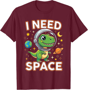 I Need Space Cute Dino Astronaut T-Shirt - T-Shirt | Maroon