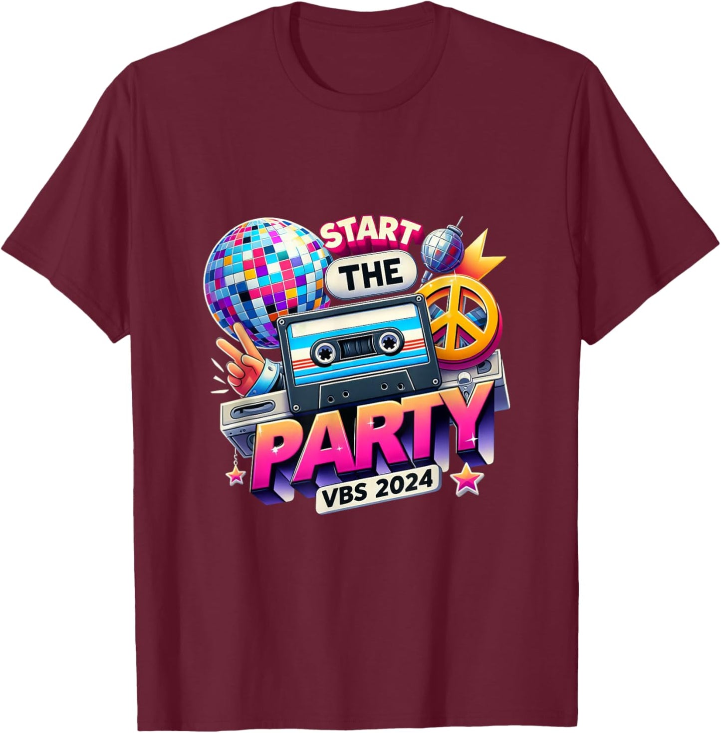 Vacation Bible School 2024 Start The Party Funny VBS 2024 T-Shirt - T-Shirt | Maroon