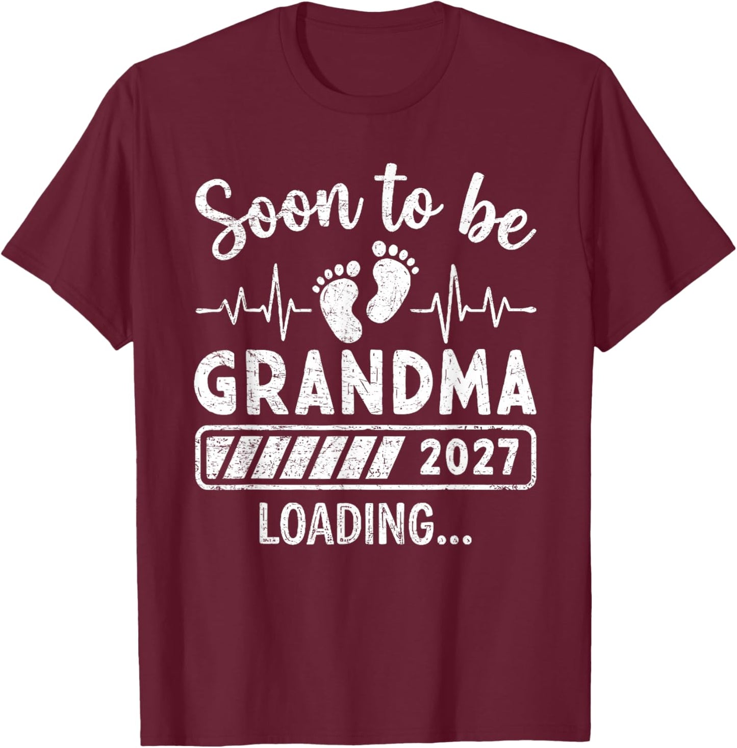 Retro Soon to Be Grandma 2027 Loading Pregnancy Announcement T-Shirt - T-Shirt | Maroon