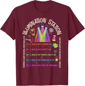 Illumination Station VBS 2026 Bible Jesus Christian Lights T-Shirt - T-Shirt | Maroon