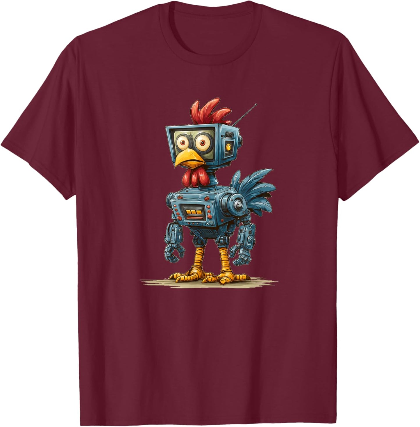 Funny AI Chicken Costume with TV for Robots Lovers T-Shirt - T-Shirt | Maroon