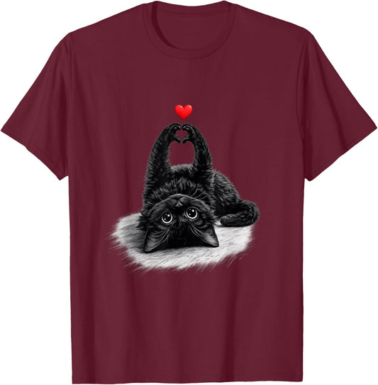 Katzen Hauskatze Herz Geschenk Katzenliebhaber T-Shirt - T-Shirt | Maroon