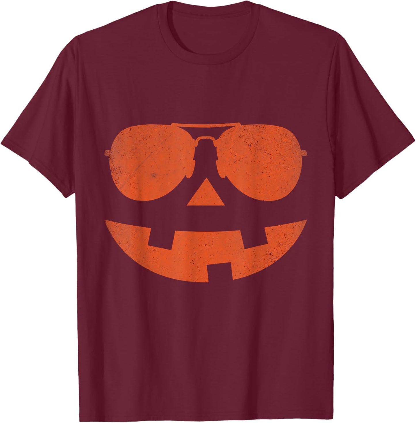 Jack O Lantern Sunglasses Pumpkin Face Halloween Costume T-Shirt - T-Shirt | Maroon