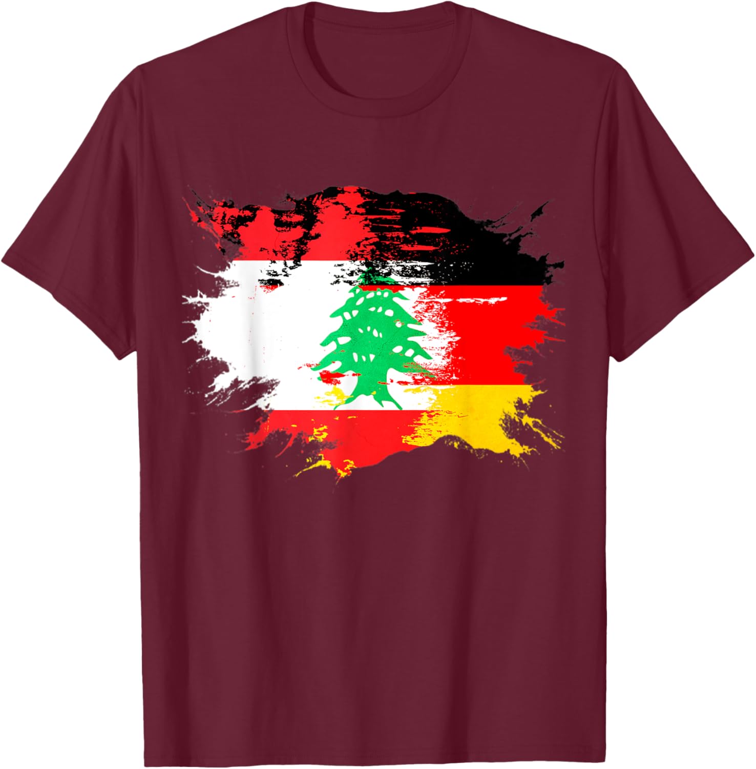 German and Lebanese Mix Heritage Flag T-Shirt - T-Shirt | Maroon