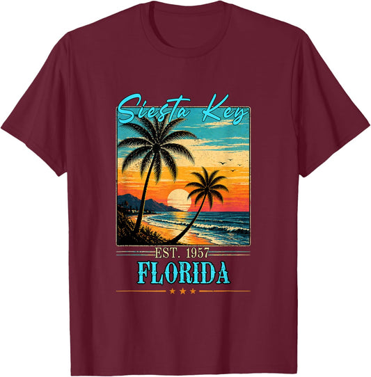 Siesta Key Florida Sunset Beach Summer 2026 T-Shirt - T-Shirt | Maroon