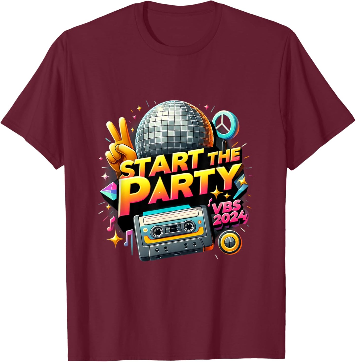 Start The Party Funny VBS 2024 Vacation Bible School 2024 T-Shirt - T-Shirt | Maroon