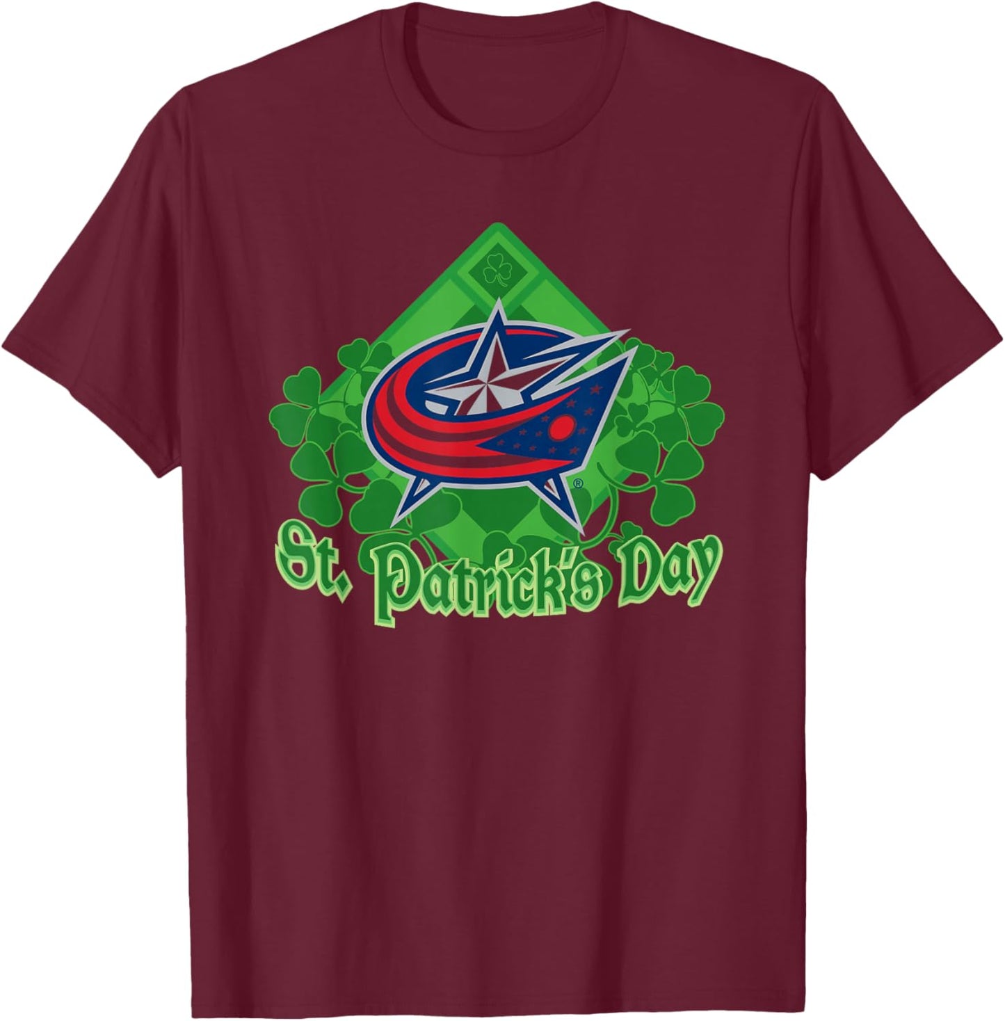Columbus Blue Jackets St. Patrick's Day White NHL Licensed T-Shirt - T-Shirt | Maroon