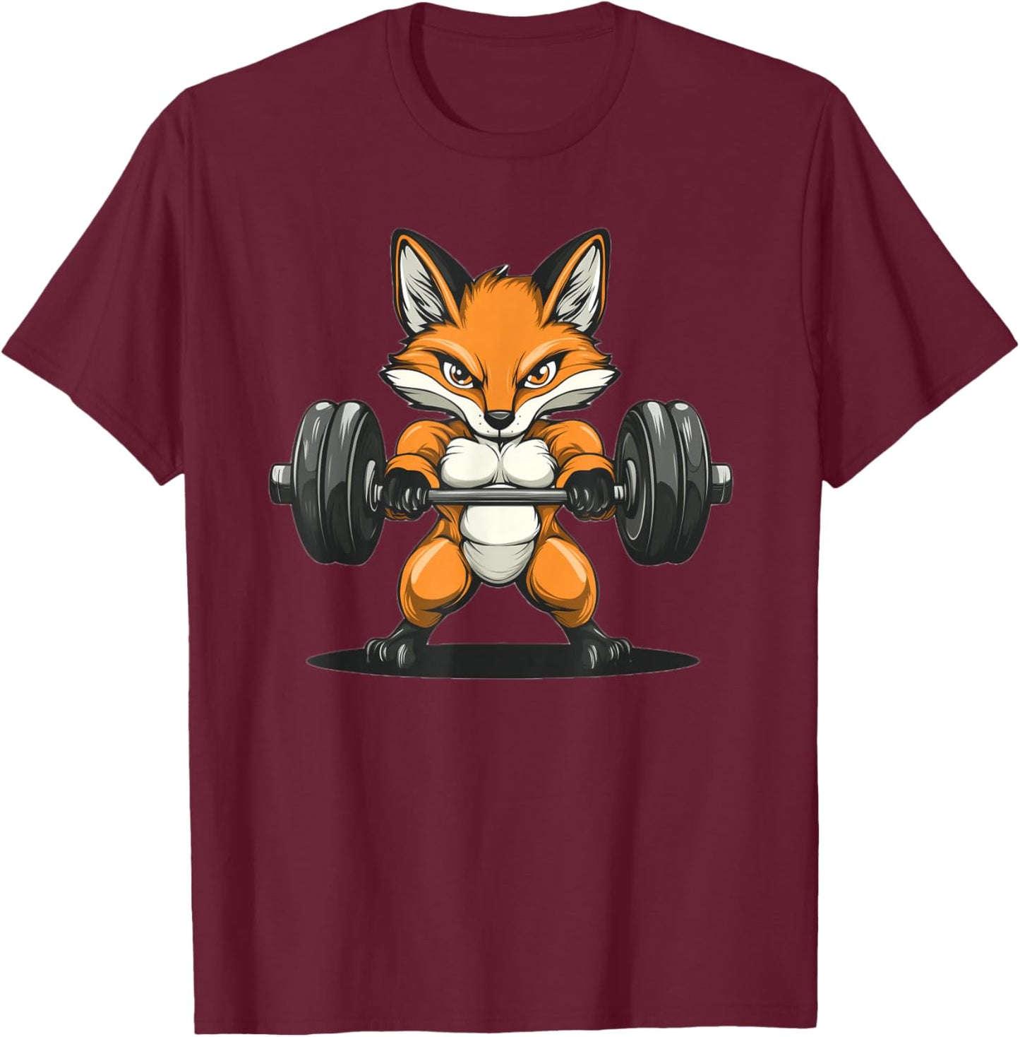 Fox Holding Dumbbells T-Shirt - T-Shirt | Maroon