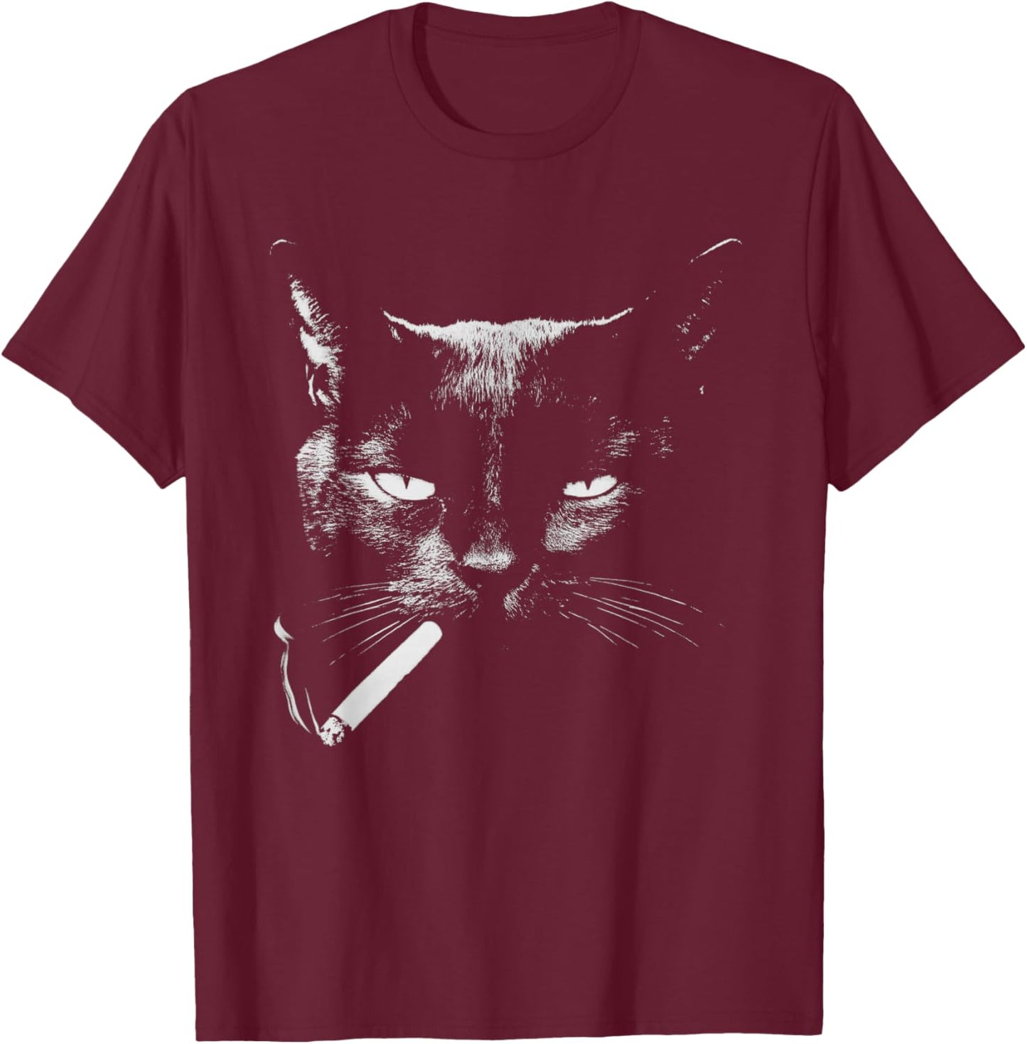 Black Cat Smoking Cigarette Funny Edgie Animal T-Shirt - T-Shirt | Maroon
