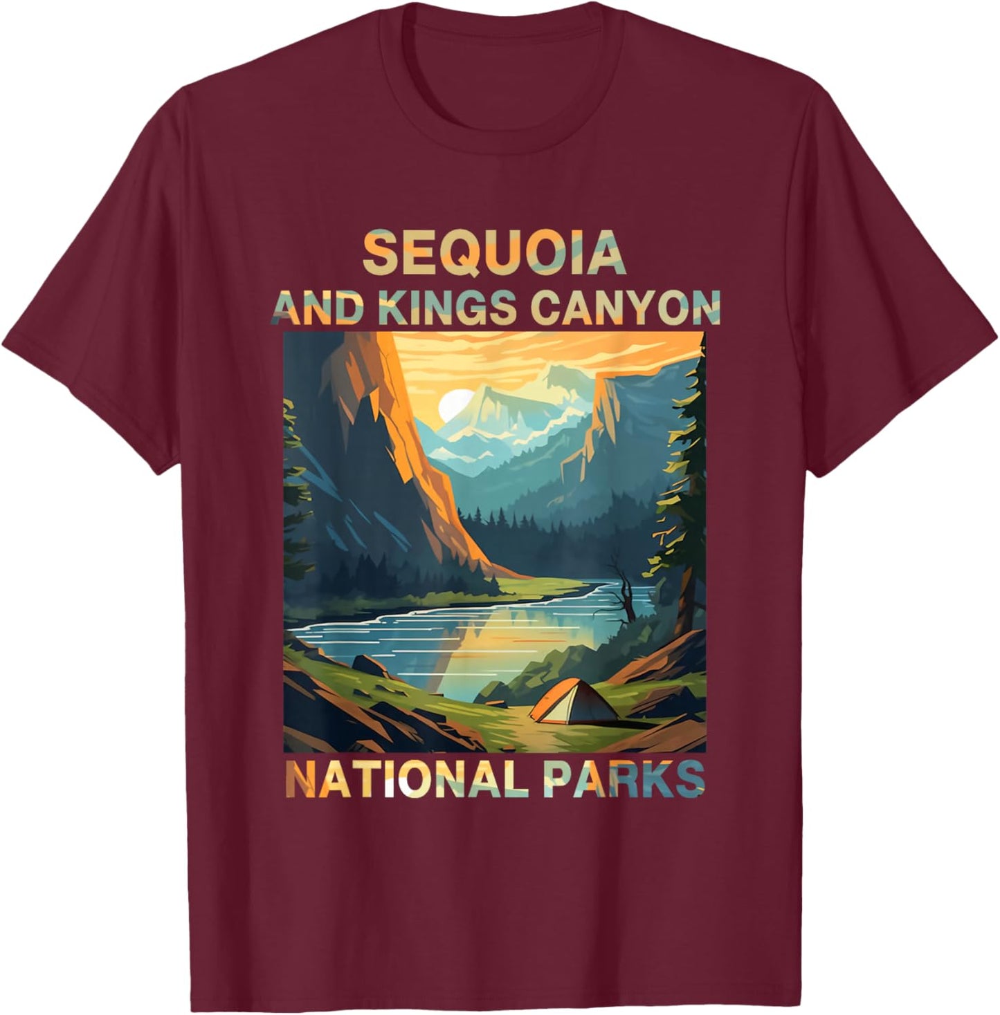 Retro Sequoia And Kings Canyon National Parks Hiking T-Shirt - T-Shirt | Maroon