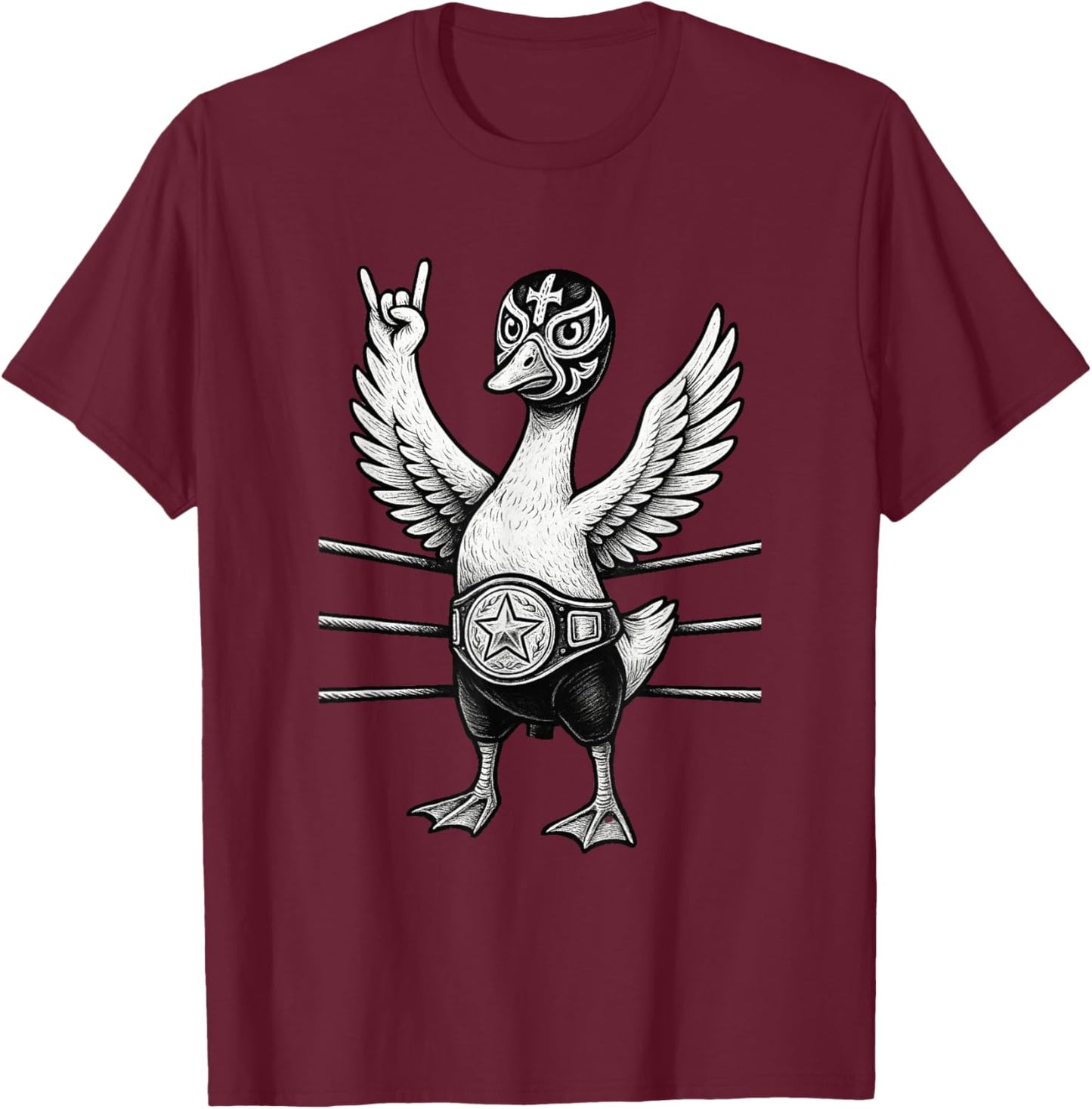 Funny Lucha Libre Mexican Wrestler Wrestling Mask Goose T-Shirt - T-Shirt | Maroon