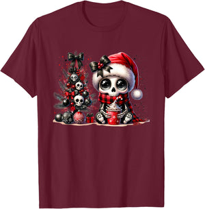 Cute Skeleton Skull Christmas Gothic Christmas Tree T-Shirt - T-Shirt | Maroon