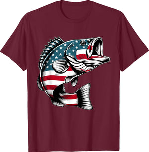 Bass American USA Flag Fishing Men T-Shirt - T-Shirt | Maroon