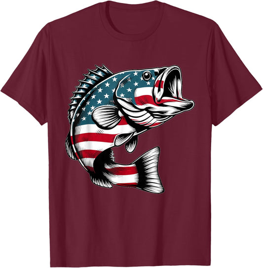 Bass American USA Flag Fishing Men T-Shirt - T-Shirt | Maroon