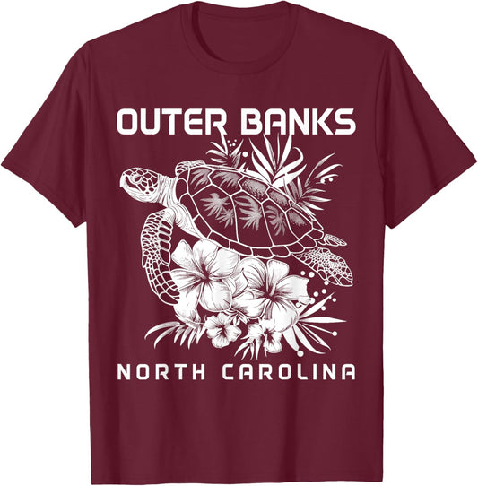 Outer Banks North Carolina Sea Turtle Surf Surfer T-Shirt - T-Shirt | Maroon