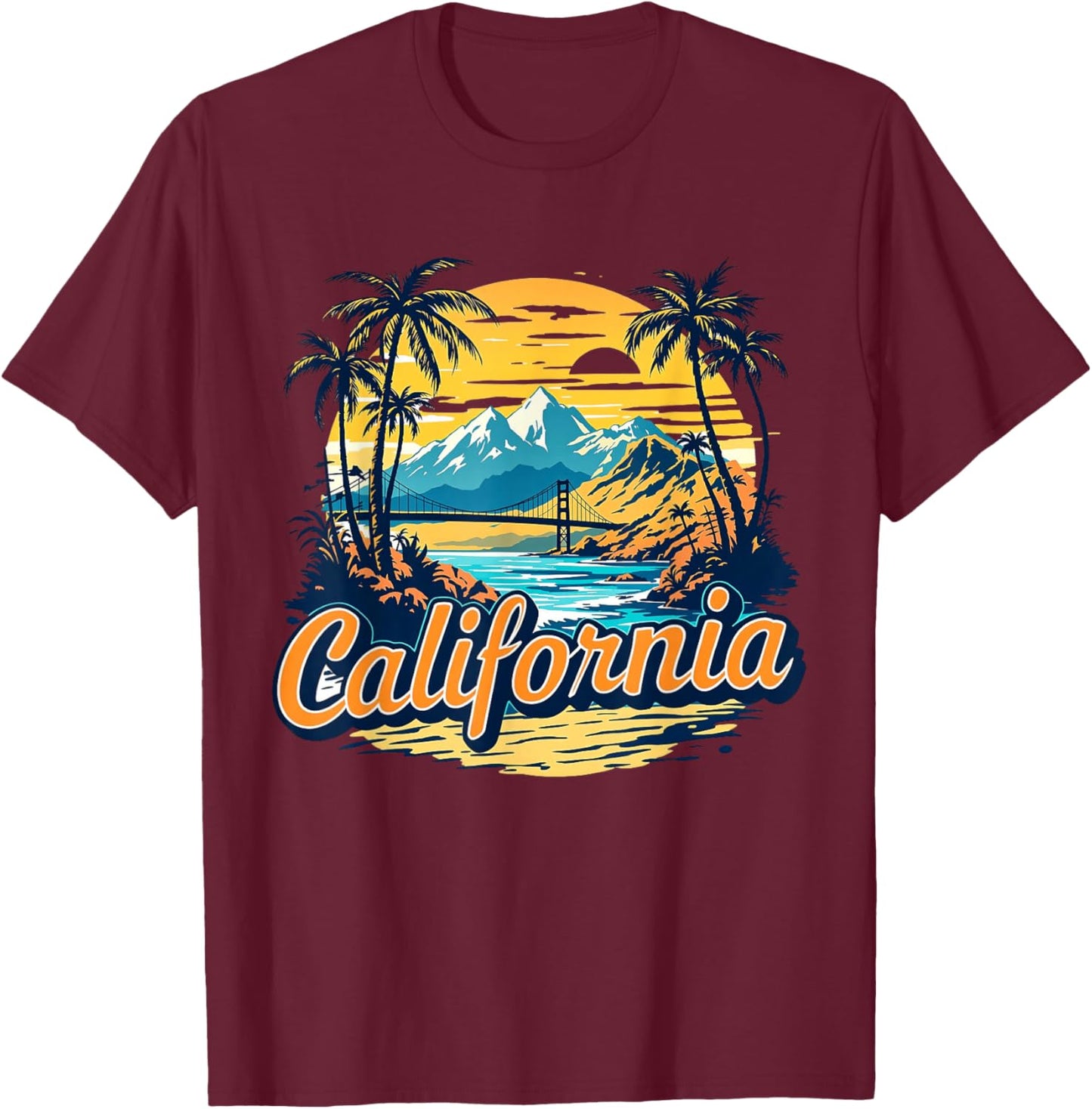 Retro California Home State CA Nature Sunset Vintage T-Shirt - T-Shirt | Maroon