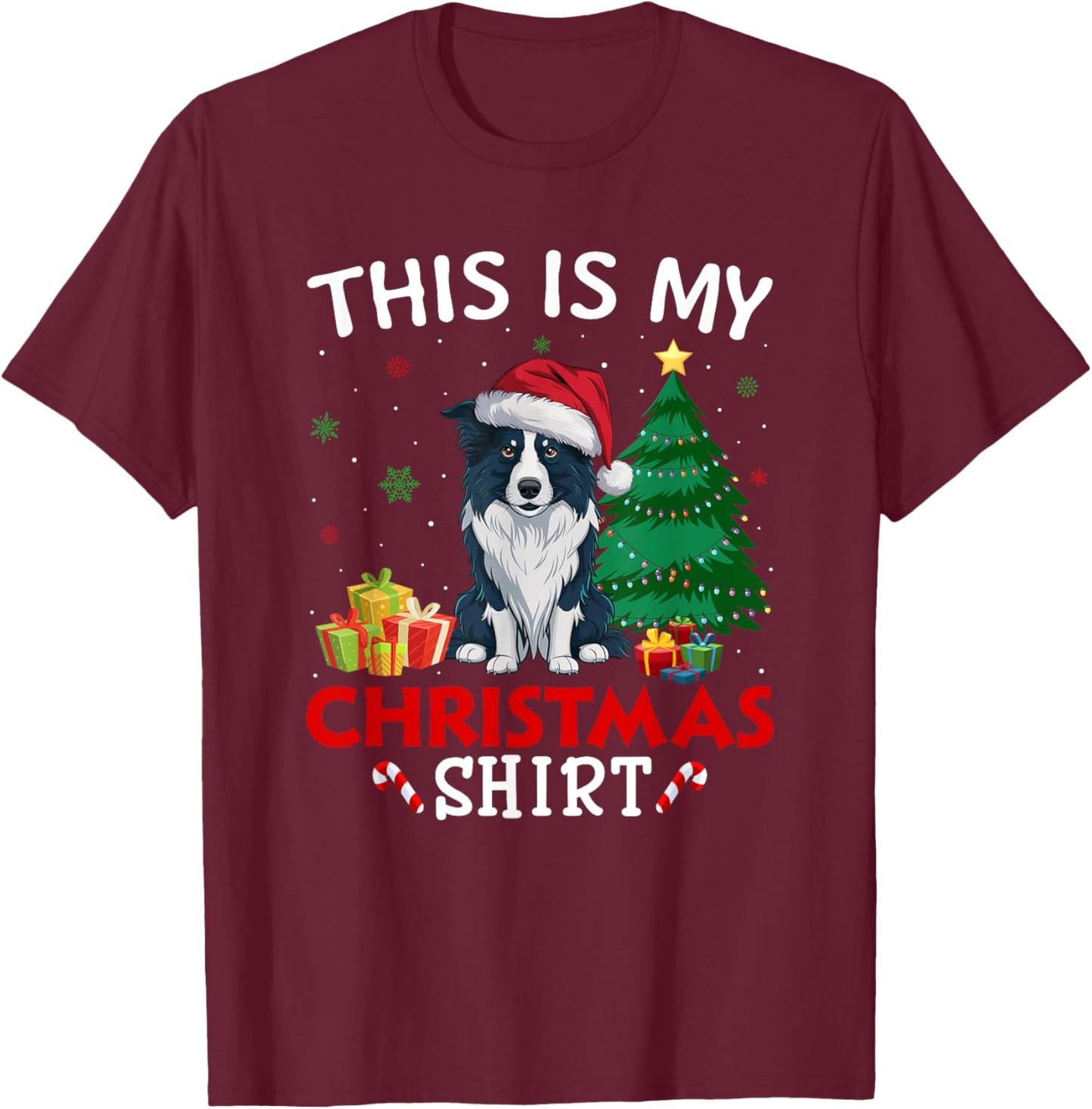 This is My Border Collie Dog Santa Hat Christmas Pajama T-Shirt - T-Shirt | Maroon