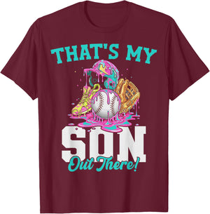 That's My Son Out There Baseball Ice Cream Drip Crossed Bats T-Shirt - T-Shirt | Maroon