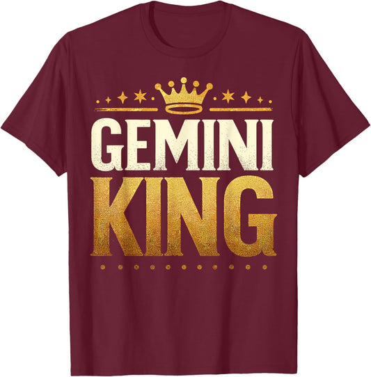 Gemini Birthday King Graphic Novelty May, June Born Men's T-Shirt - T-Shirt | Maroon