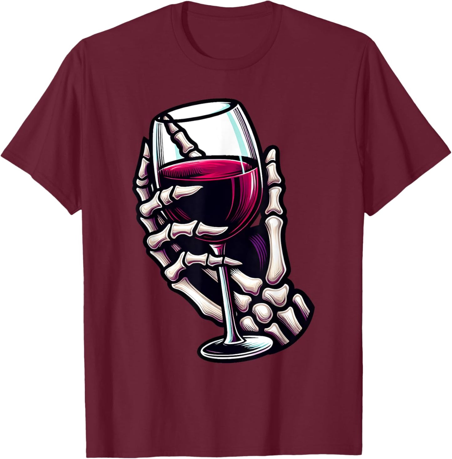 Funny Halloween Skeleton Hand Holding Wine Glass Costume T-Shirt - T-Shirt | Maroon
