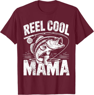 Reel Cool Mama Fishing Mom Gifts Mother's Day Fisherman Fish T-Shirt - T-Shirt | Maroon