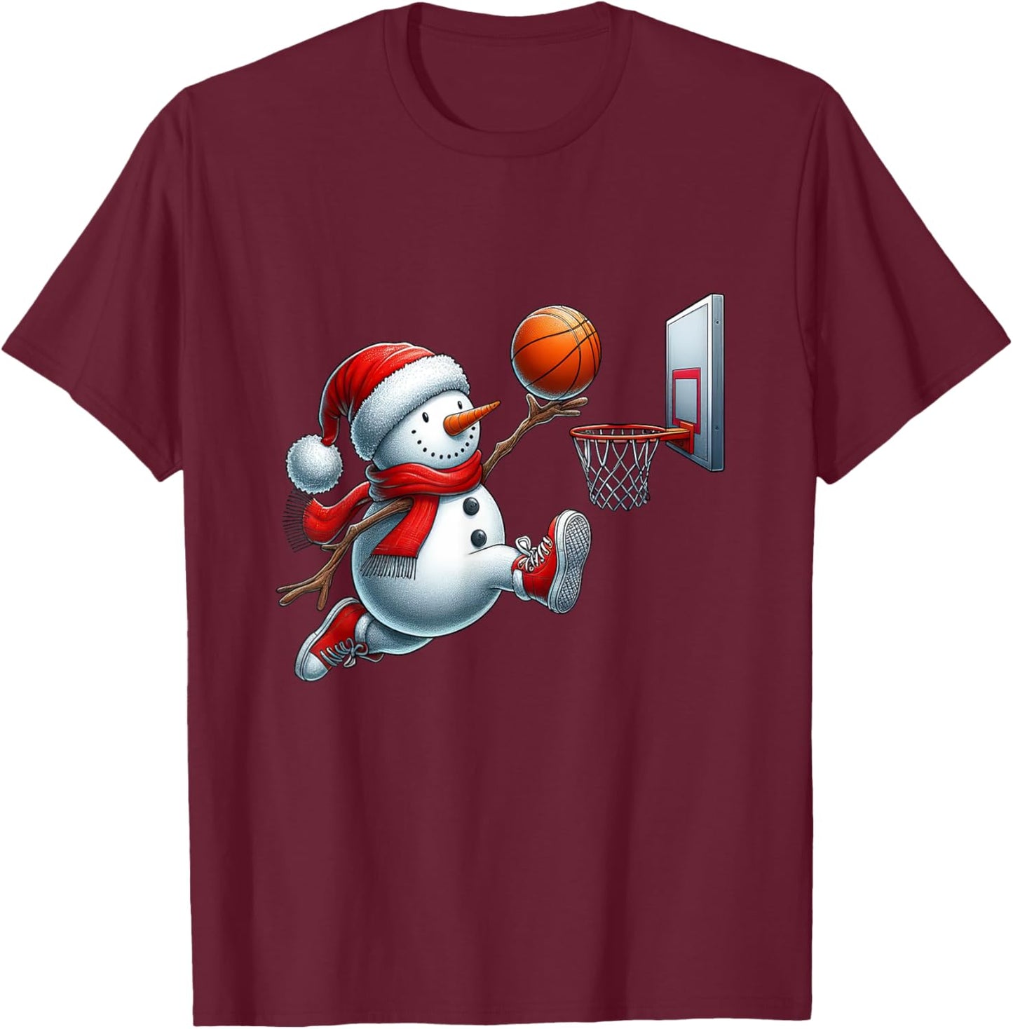 Basketball Snowman Santa Hat Christmas Xmas Boys Girls Kids T-Shirt - T-Shirt | Maroon