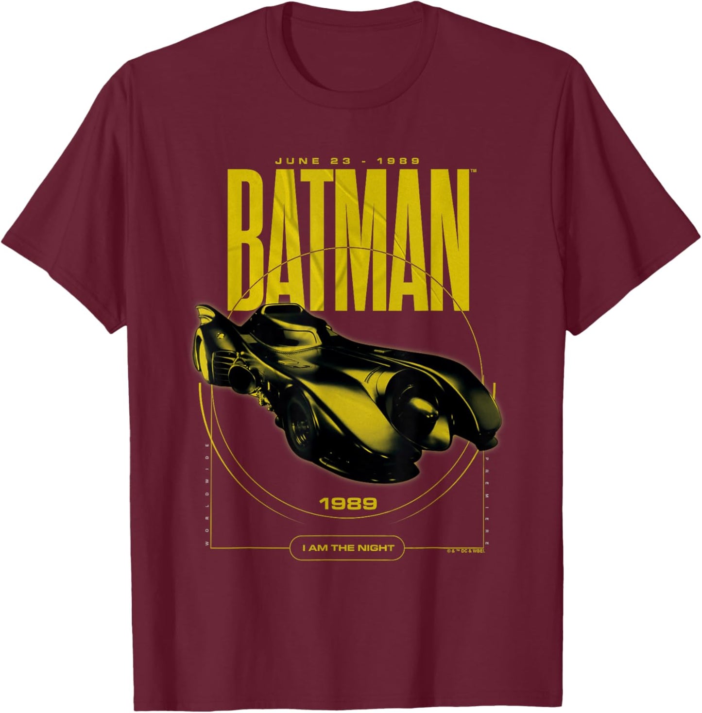 Batman 1989 Batmobile Circle T-Shirt - T-Shirt | Maroon