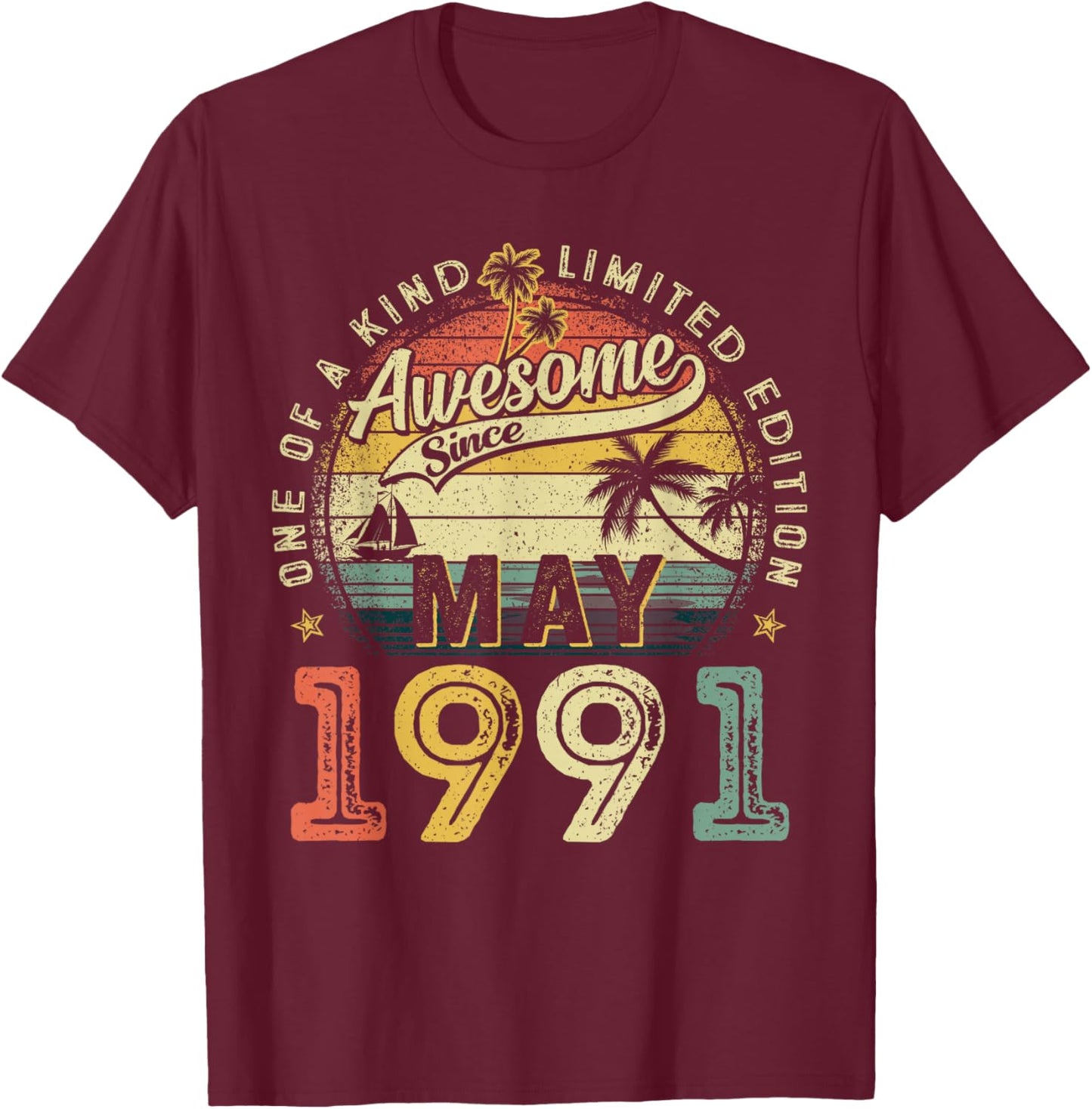Awesome Since May 1991 Vintage Retro 35th Birthday Men Women T-Shirt - T-Shirt | Maroon
