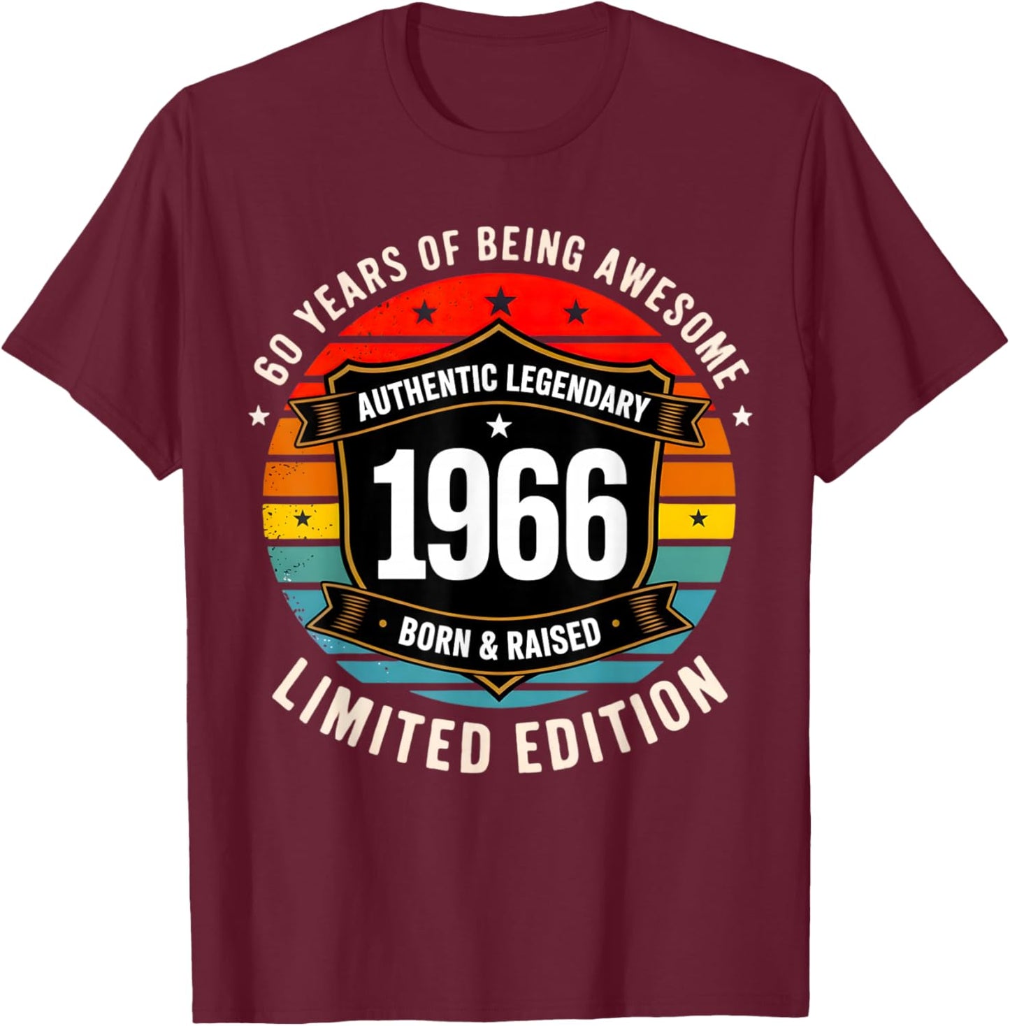 Vintage 1966 60th Birthday Gift Men Women 60 Years Old T-Shirt - T-Shirt | Maroon