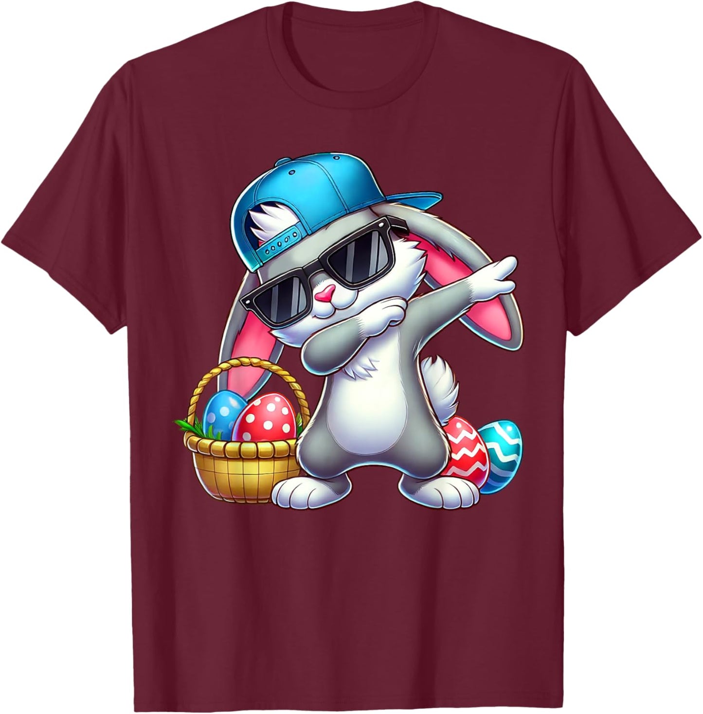 Funny Dabbing Rabbit Easter Eggs Dab Boys Girls Kids Bunny T-Shirt - T-Shirt | Maroon
