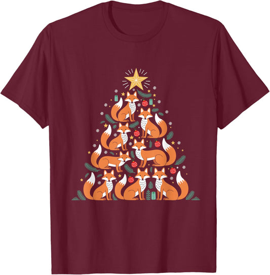 Fox Christmas Tree Fox Lover Christmas T-Shirt - T-Shirt | Maroon