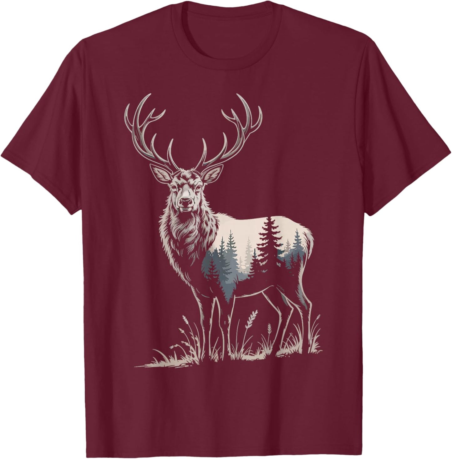 Deer Forest Wildlife Animal T-Shirt - T-Shirt | Maroon