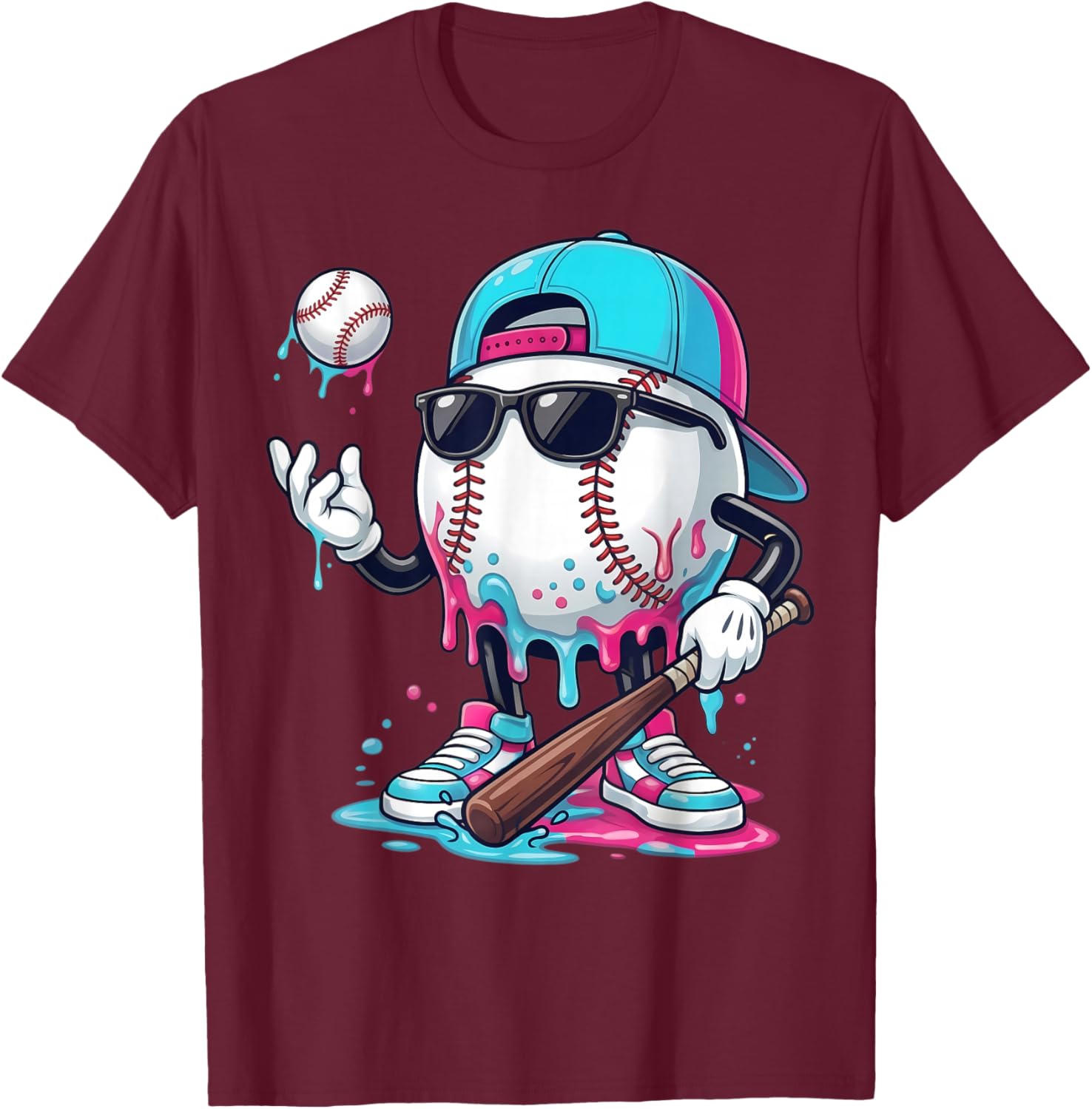 Baseball Drip for Boys Ice Cream Drip Baseball Sport Lover T-Shirt - T-Shirt | Maroon