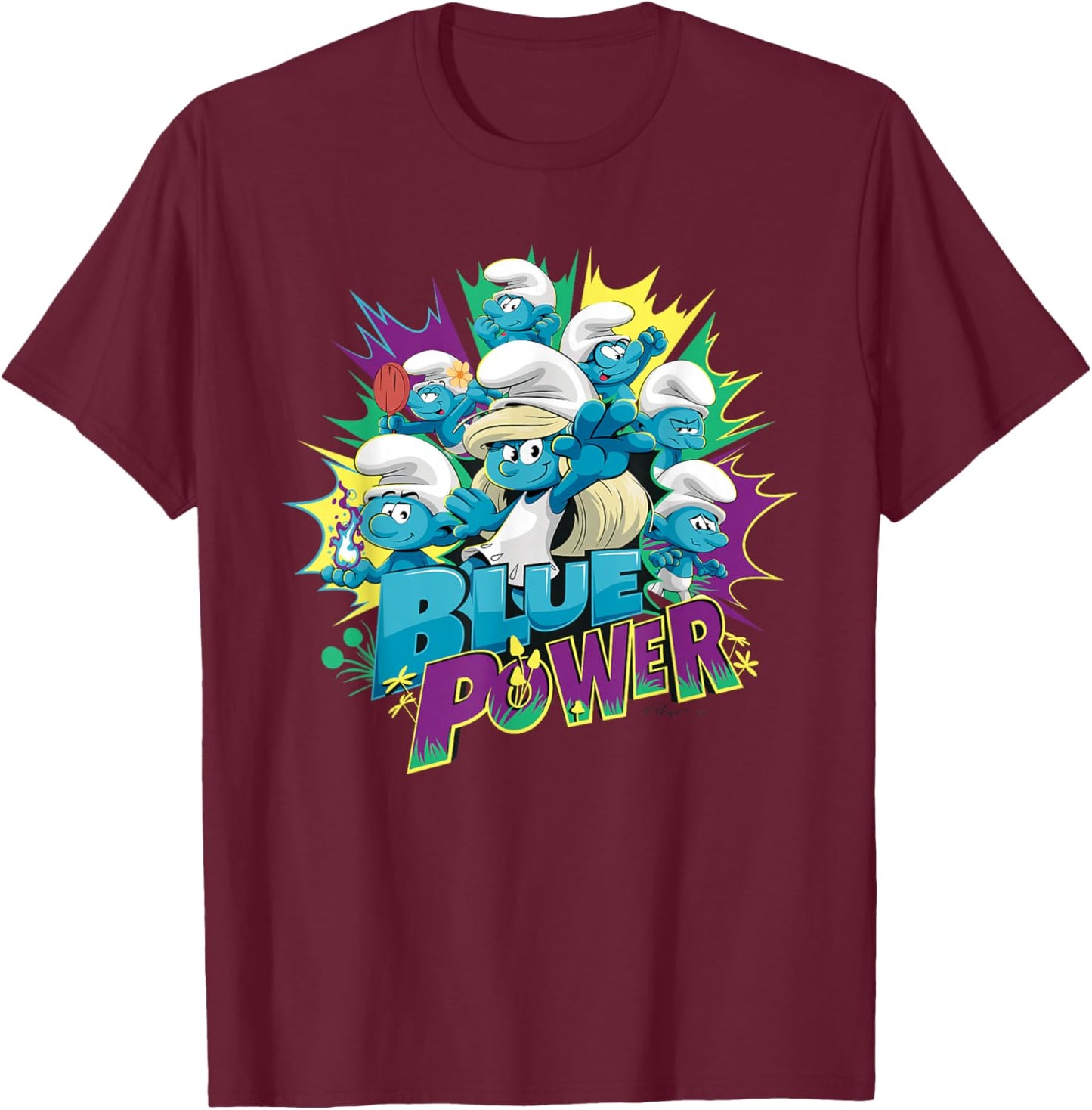 The Smurfs Movie Village Blue Power Smurfette T-Shirt - T-Shirt | Maroon