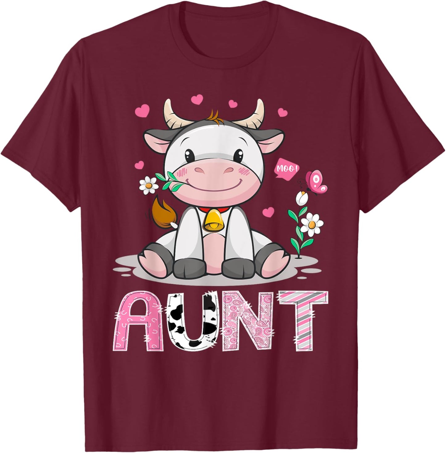 Aunt Cute Cow Moo Farmer Birthday Family Matching T-Shirt - T-Shirt | Maroon