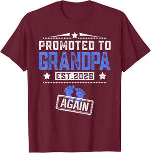 Promoted To Grandpa Again 2026 Father's Day T-Shirt - T-Shirt | Maroon