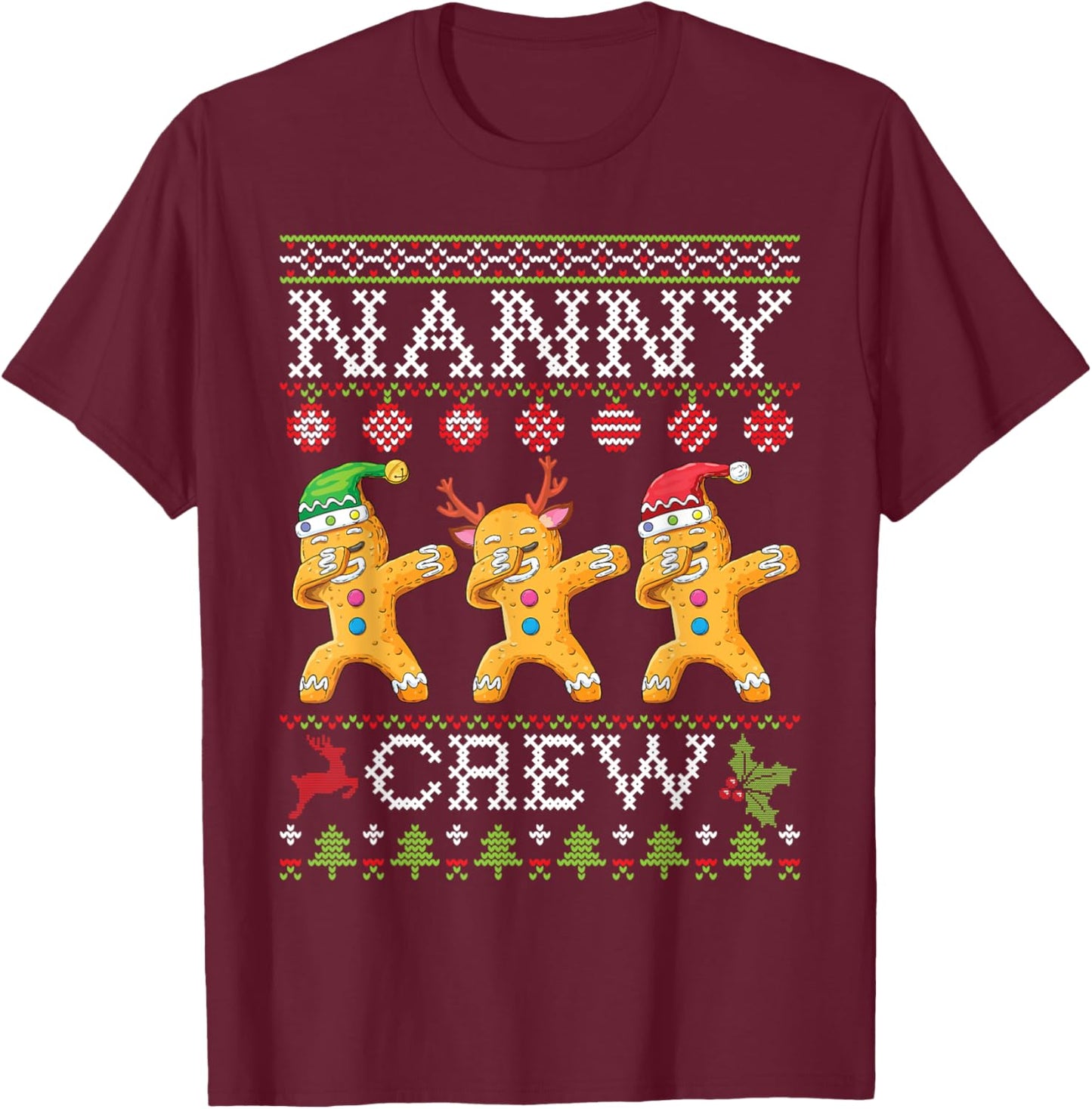 Gingerbreads Dabbing Together Nanny Crew Christmas Family T-Shirt - T-Shirt | Maroon
