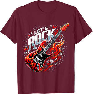 Electric Guitar Let's Rock and Roll Guitarist Band T-Shirt - T-Shirt | Maroon
