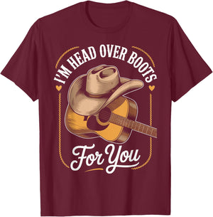 I'm Head Over Boots for You Folk Style Western Country Music T-Shirt - T-Shirt | Maroon