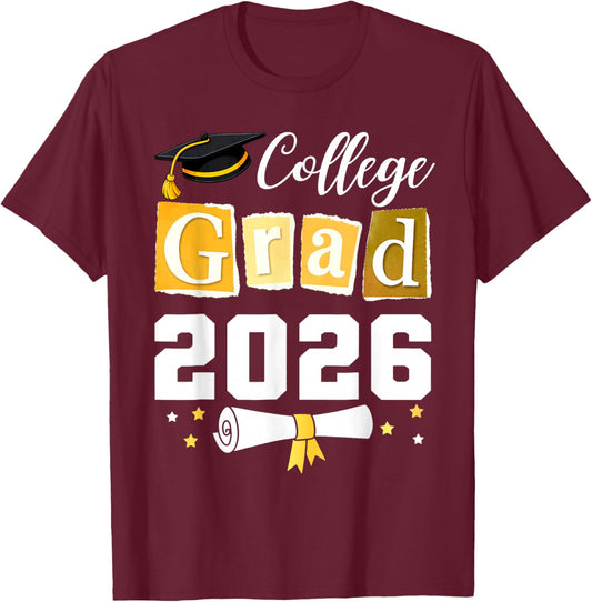 College Class of 2026 Graduate Student School Graduation T-Shirt - T-Shirt | Maroon