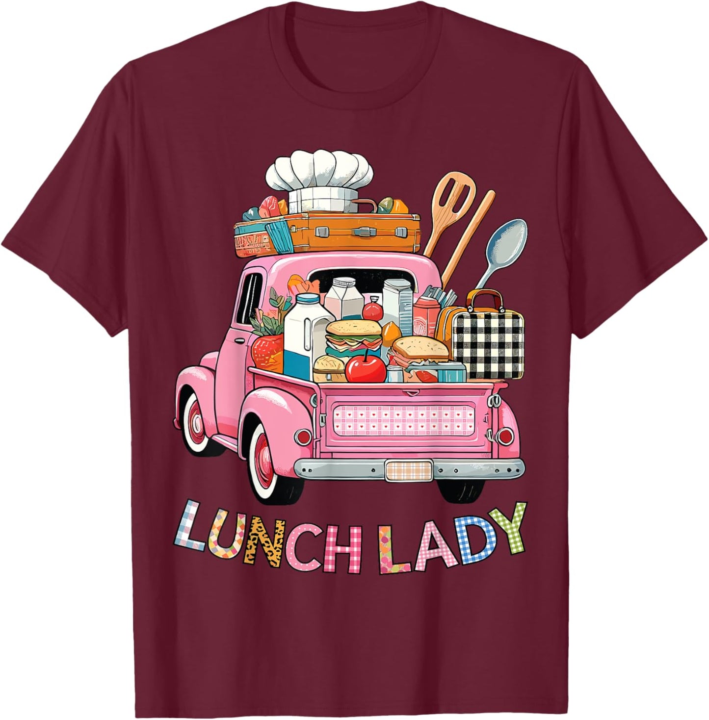 Cute Lunch Lady Truck Lunch Ladies Squad Cafeteria Crew T-Shirt - T-Shirt | Maroon