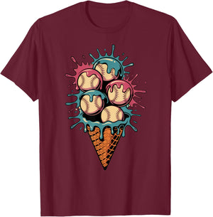 Baseball Dripping Ice Cream Drip Youth Boys Baseball T-Shirt - T-Shirt | Maroon